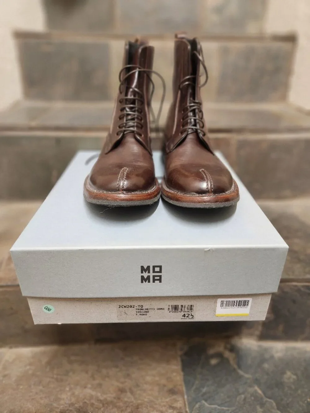 MOMA Men's Hand-made Italian Calfskin Lace-up Boots, Brown Size 9 (Eu 42 1/2)